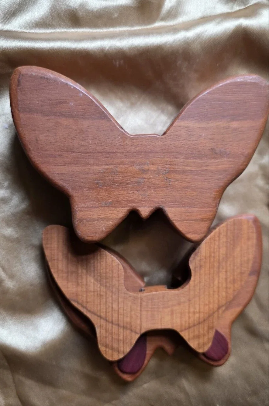 Handmade Wooden Butterfly Puzzle Box - Brown with Mahogany And Rosewood Accents